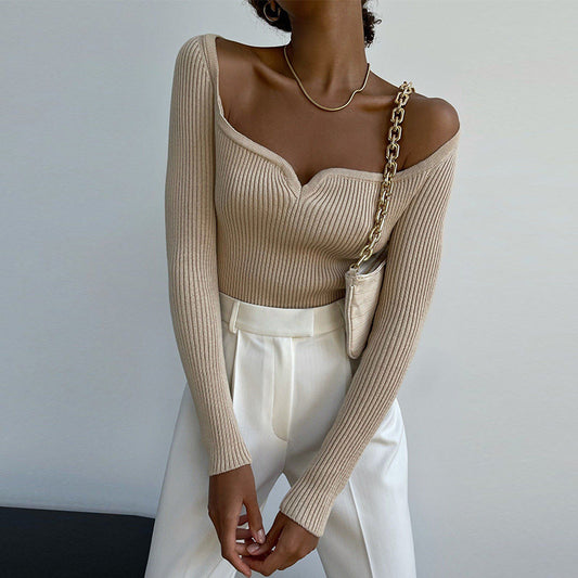 Long Sleeve Square Neck Skinny Knit Sweater Top
